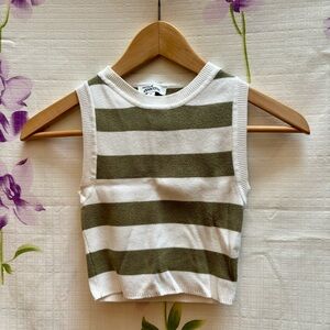 Green and White Striped Sleeveless Fitted Cropped Tank Top